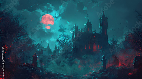 Spooky night background for Halloween banner, generative Ai © Zoya