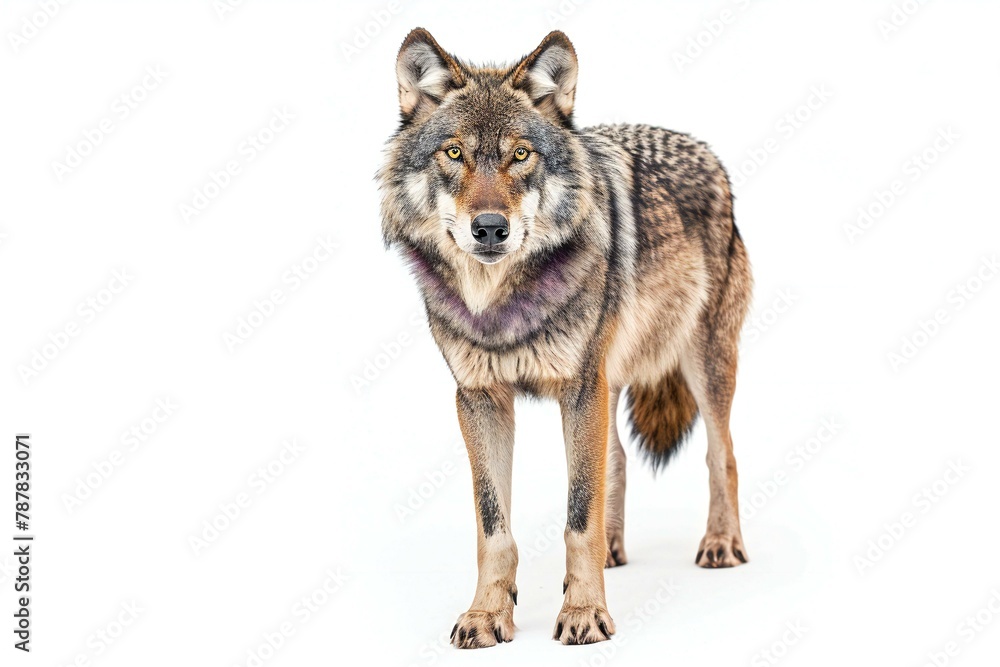 Portrait of a gray wolf isolated on white background,  Studio shot
