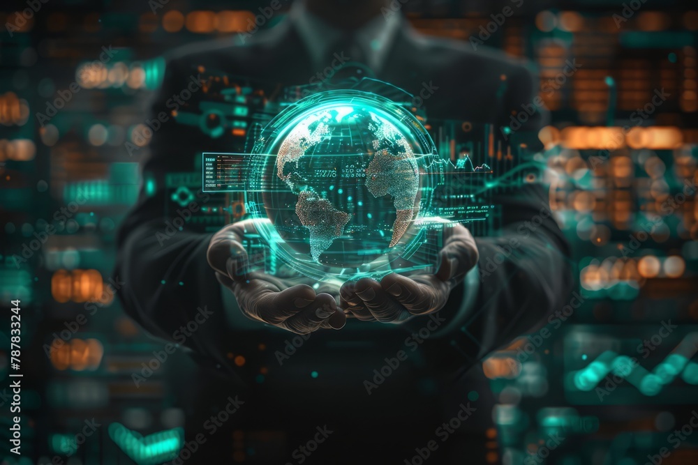 A man is holding a globe in his hand A man is holding a globe in his hand