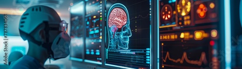 AI predicting trauma outcomes in Realtime, neon accents, futuristic emergency room 