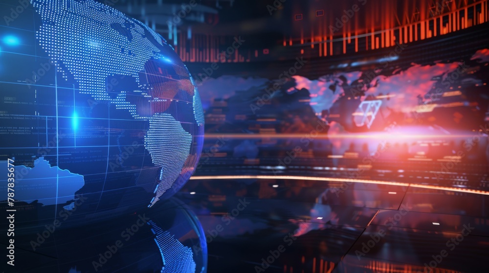 3D World News Background, digital world breaking news Studio Background 3D World News Background, digital world breaking news Studio Background