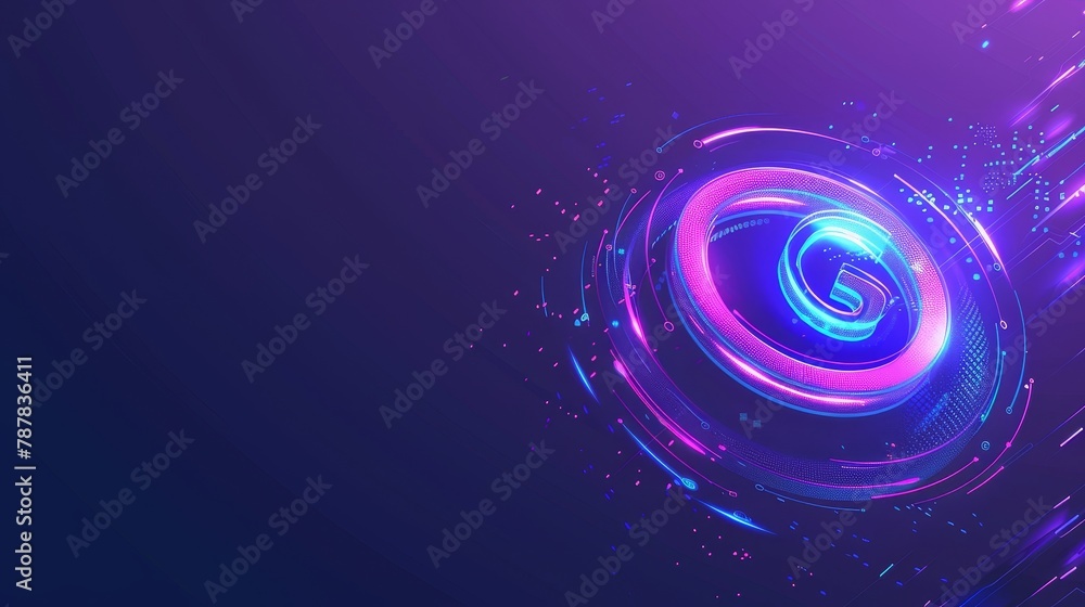 The 5G network concept was conceptualized in an isometric modern illustration with a wireless internet symbol hovering over a glowing blue neon ring on an ultraviolet background. The 5G network concept was conceptualized in an isometric modern illustration with a wireless internet symbol hovering over a glowing blue neon ring on an ultraviolet background.