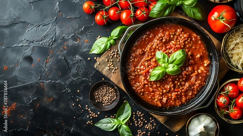 Wallpaper Mural Overhead view of a delcious and fresh cooked vegetarian bolognese sauce mad with lentils Torontodigital.ca