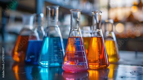 Glass flasks in the laboratory, generative Ai