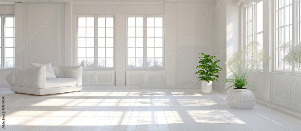 Fototapeta premium Bright white room with high resolution windows