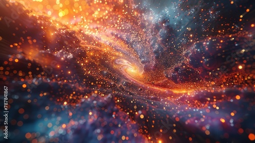 A beautiful space nebula with glowing stars and a black hole.