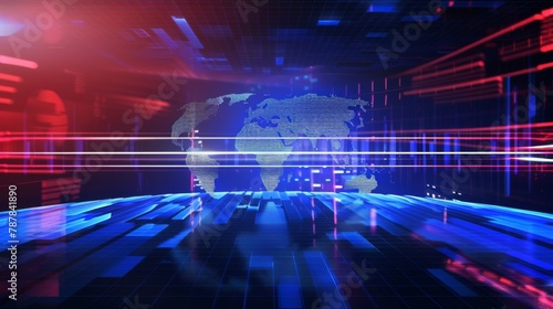 3D World News Background, digital world breaking news Studio Background for news report and breaking news on world live report