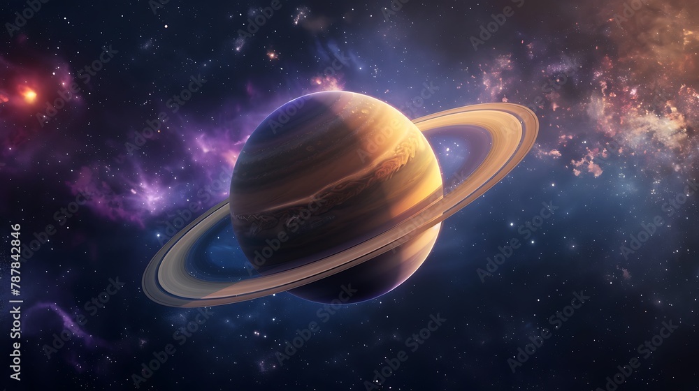 Saturn planet gas giant big planet with ring on dark sky background