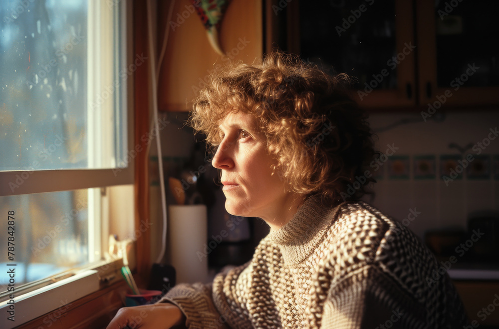 Youthful Contemplation - Curly-Haired Teen by Sunlit Window Youthful Contemplation - Curly-Haired Teen by Sunlit Window