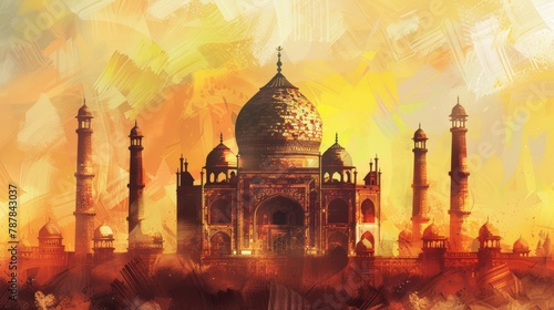 Majestic Taj Mahal at Sunset, Architectural Marvel of Mughal India photo