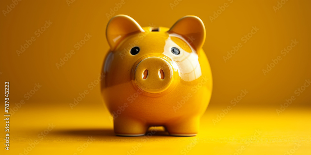 Gleaming Yellow Piggy Bank on a Monochromatic Yellow Background Gleaming Yellow Piggy Bank on a Monochromatic Yellow Background