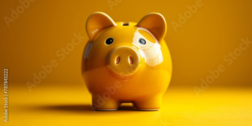 Gleaming Yellow Piggy Bank on a Monochromatic Yellow Background