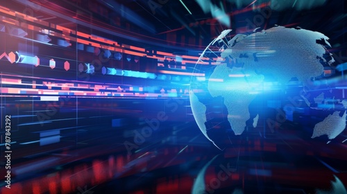 3D World News Background, digital world breaking news Studio Background for news report and breaking news on world live report
