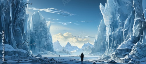Fantasy landscape with icebergs and human figure. photo