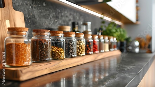 Spice rack on modern kitchen countertop