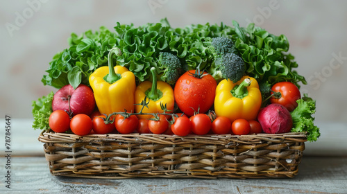 Various vegetables arranged in a woven basket