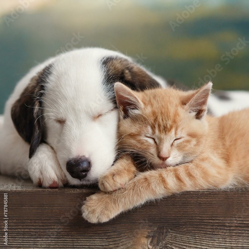 Harmony at Home: Cats and Dogs Snoozing Together"