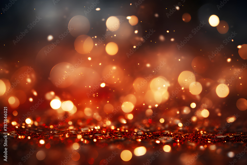 Obraz premium Holographic dark red, gold backlight falling in at night on blur background. Abstract Texture Background. Beautiful effect light sparkling meteors. Realistic clipart template pattern.