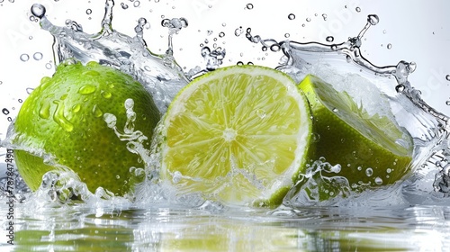 A lime dropped into water, creating a splash.