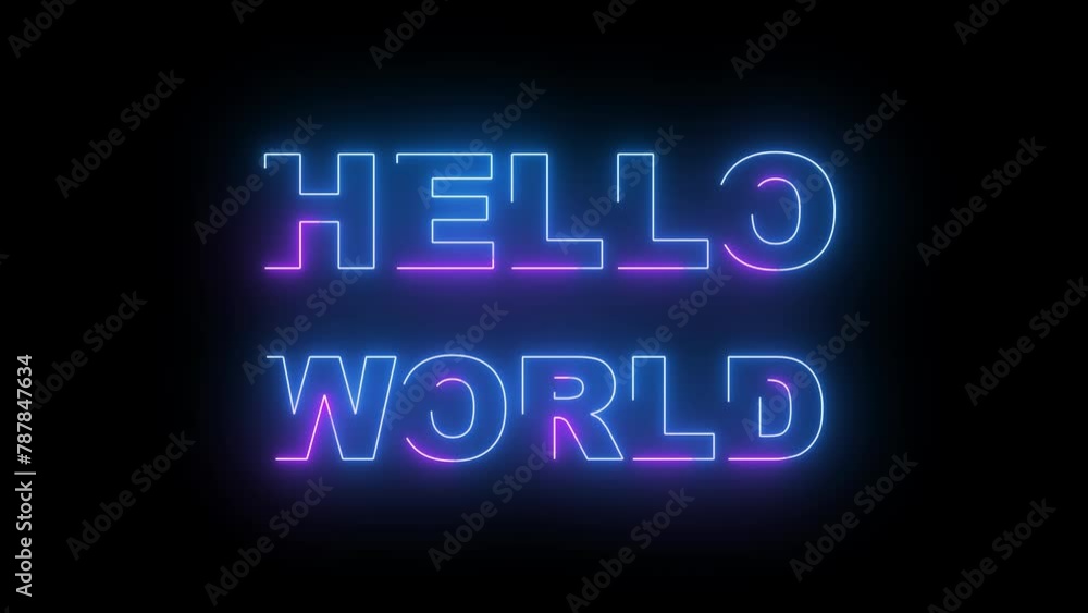 Hello World neon text animation , perfect for an opening something animation or for a welcome greeting Hello World neon text animation , perfect for an opening something animation or for a welcome greeting