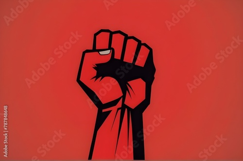 Raised fist hand symbol Background with copy space, Celebrate May 1st international workers' day , Labour day. photo