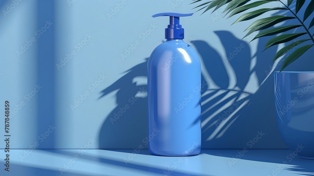 Mockup template for a men's body wash product in blue tones, 3D illustration