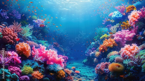 Fototapeta Naklejka Na Ścianę i Meble -  Coral reef with tropical fish,Incredible and amazing coral reefs full of multi colored fish and sea creatures, like an underwate