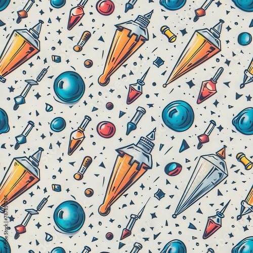 Cosmic Velocity - Seamless Space Pattern Tile with Rockets and Planets photo