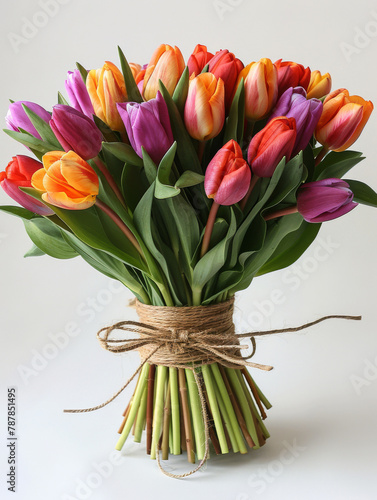 Beautiful bouquet, Mothers day gift. Isolated on white background. Tulips, colorful, fresh. Anniversary. Thank you. © steve
