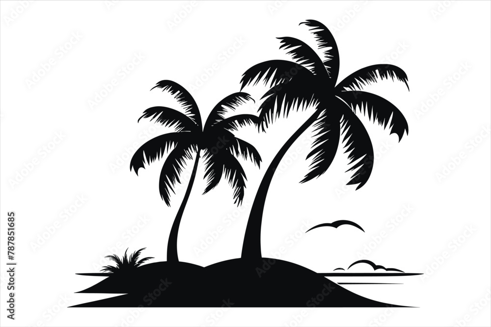 Palm Tree black shilhutti on whait background Palm Tree black shilhutti on whait background
