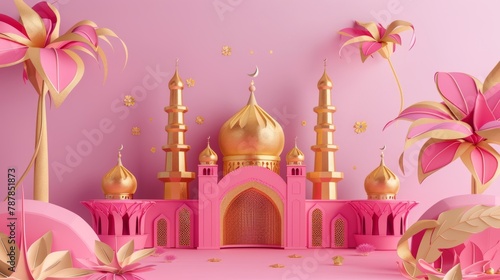 The Ramadan paper art fanoos are in fuchsia and golden color