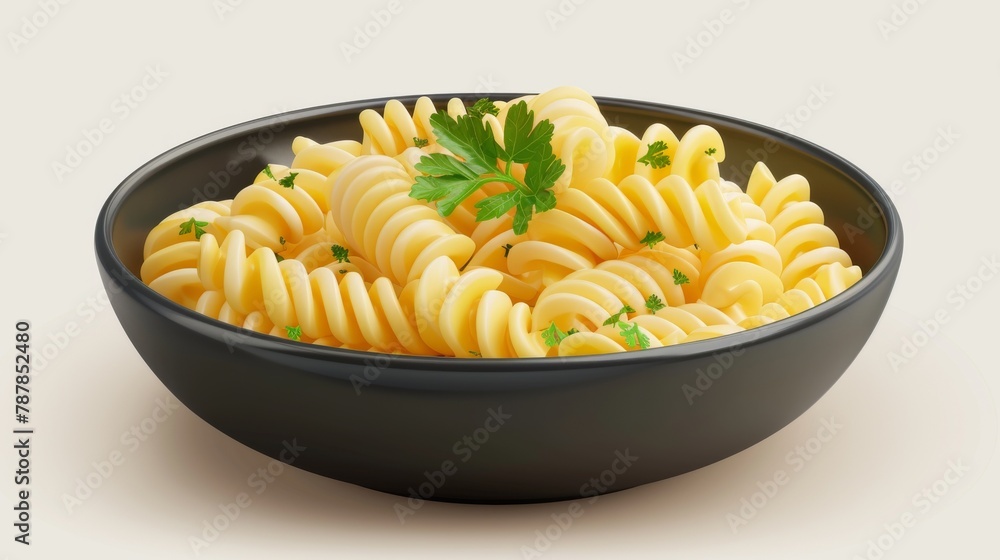 In this 3D illustration, delicious macaroni is paired with parsley In this 3D illustration, delicious macaroni is paired with parsley