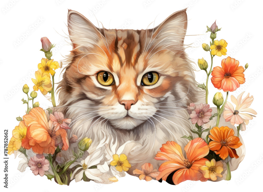 PNG Cat and flowers mammal animal plant. AI generated Image by rawpixel. PNG Cat and flowers mammal animal plant. AI generated Image by rawpixel.