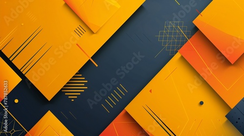 Stylish banner design with geometric patterns in vibrant yellow, orange, and blue, leaving space for adding customized content or branding photo