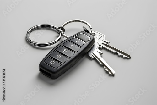 Sleek Car Remote Keys and Metallic Keychain Floating on Clean White Background