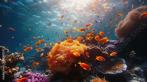 Fototapeta Naklejka Na Ścianę i Meble -  Coral reef with tropical fish,Incredible and amazing coral reefs full of multi colored fish and sea creatures, like an underwate