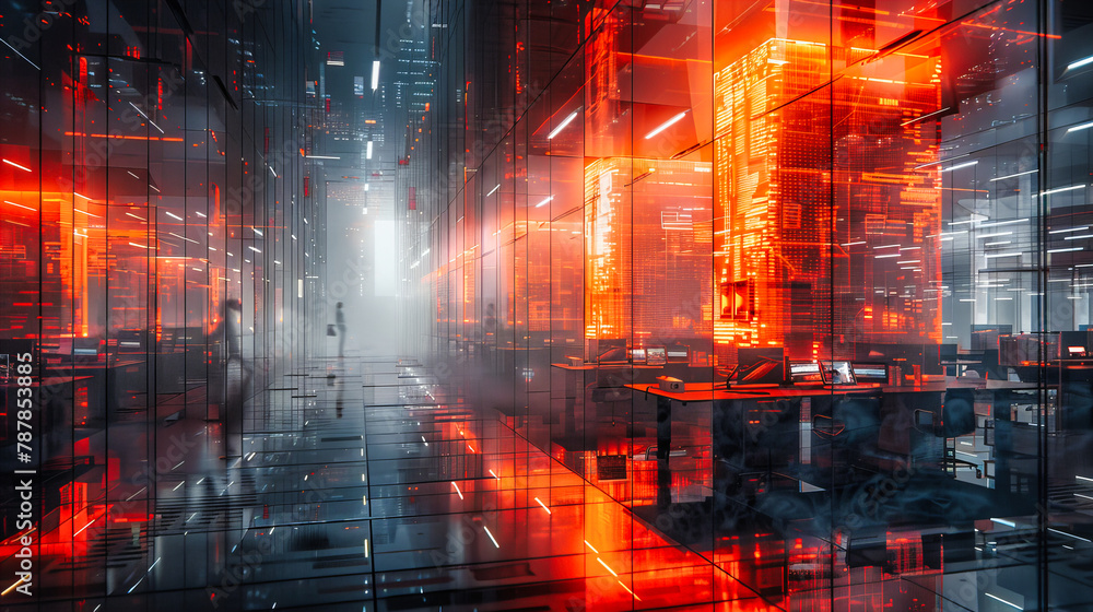 Futuristic City Grid with Abstract Light Patterns, Modern Digital Concept in a Neon-Infused Urban Environment