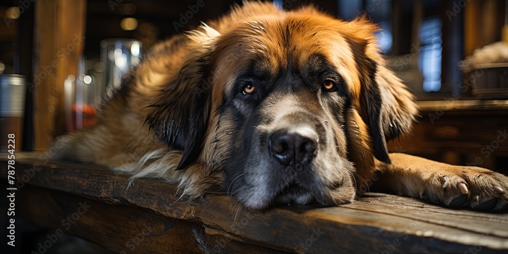 Brown Dog Resting on Wooden Bench Brown Dog Resting on Wooden Bench