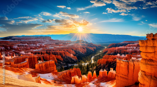 Beautiful canyon landscape in the United States Bryce Canyon National Park sun rising view 