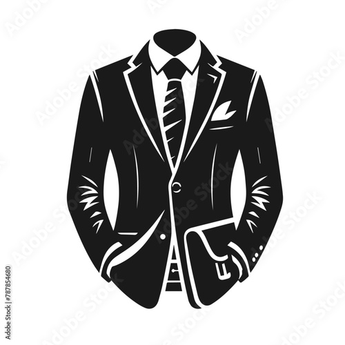 vector illustration of black suit with tie on white background. suit logo	