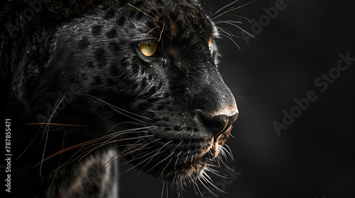 Template of a black panther with a black background, generative Ai