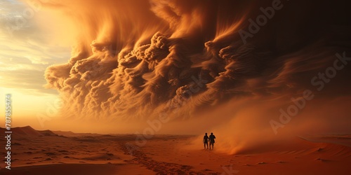 Couple Walking in Desert Under Cloudy Sky