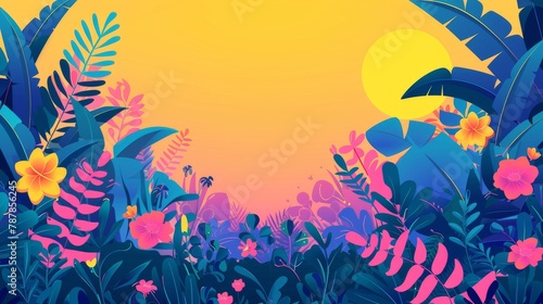 For summer sale ads, web ads, brochures, flat template in botanical garden style