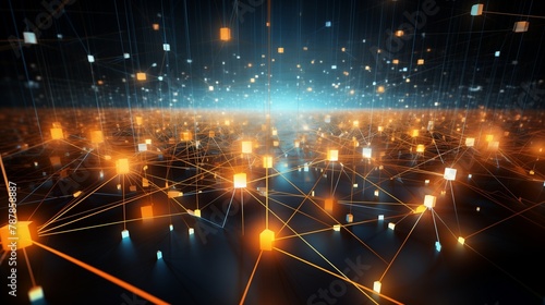 Vibrant 3D rendering of interconnected network nodes symbolizing business connections
