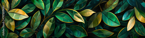 Wallpaper Mural Vibrant green leaves with golden accents, natural tropical leaf pattern summer background bold tones Torontodigital.ca