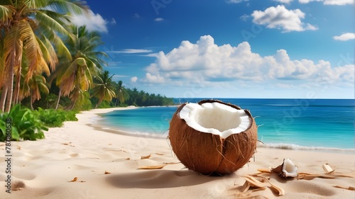 coconut on the beach High Definition 8K Wallpaper Stock Photo
