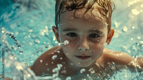 A little boy playing in a pool  splashing  summer  commercial photography