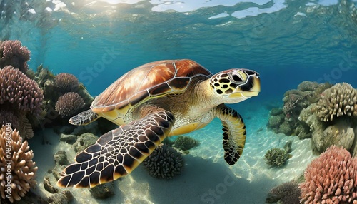 Spectacular Sea Coral Turtle: A 3D Underwater Wonder" © aazam