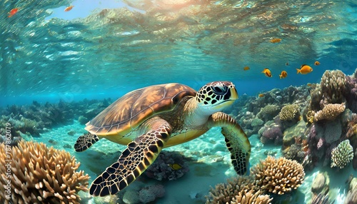 Spectacular Sea Coral Turtle: A 3D Underwater Wonder"