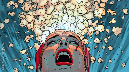  head with popcorn flying out of its brain